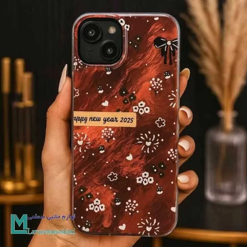 قاب ایفون Red Bloom گلدار و متالیک