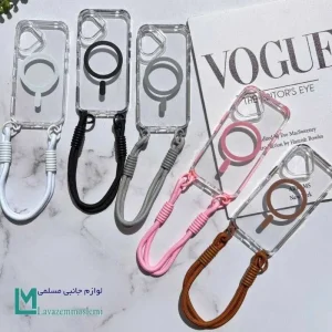 قاب گوشی شفاف مگ سیف رنگی بند دار