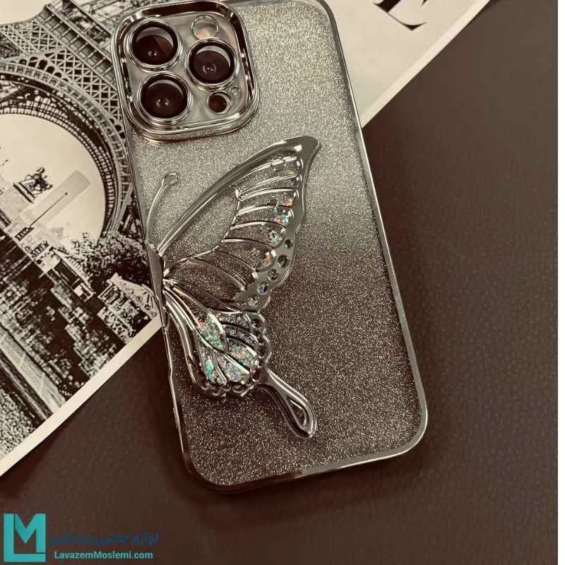 قاب گوشی نقره ای اکلیلی مدل پروانه شاین