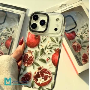 قاب گوشی شفاف با طرح انار قرمز و شکوفه های سفید