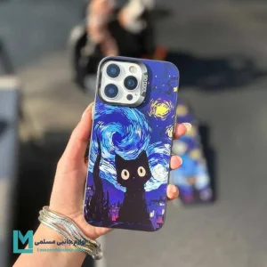 قاب سوکول گربه ونگوگ C1883 آیفون طرح شب پرستاره و گربه سیاه