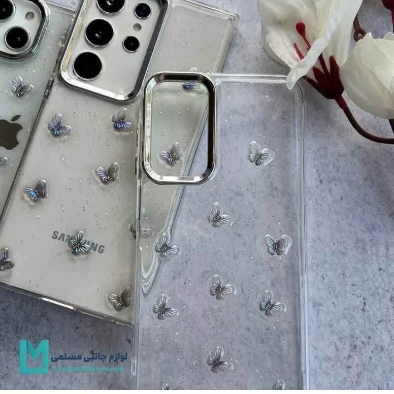 قاب گوشی پروانه برجسته شفاف