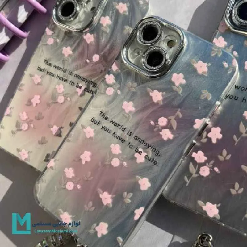 قاب گوشی براش گل صورتی همراه با آویز