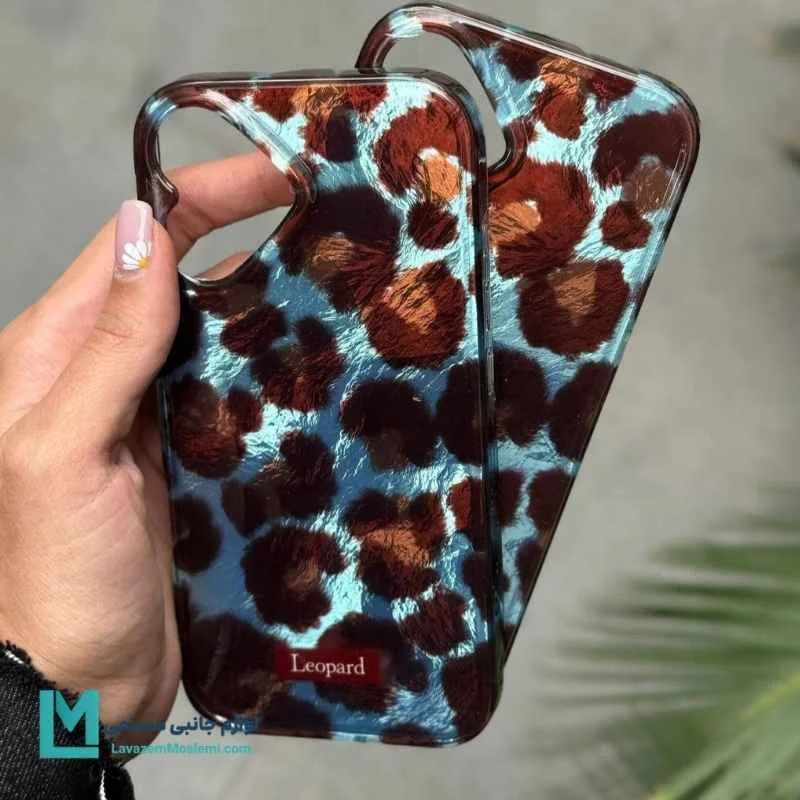 کاور گوشی طرح پلنگی فیروزه ای