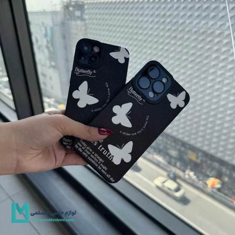 قاب فانتزی آیفون طرح سه پروانه مشکی