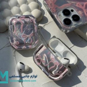 ست قاب گوشی فانتزی و کاور ایرپاد پاپیونی موج‌دار صورتی