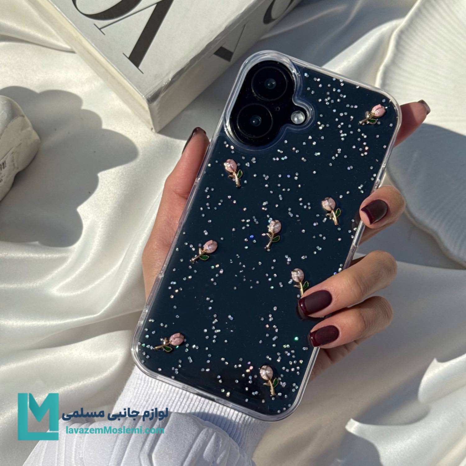 قاب آیفون Pink Tulip Glitter