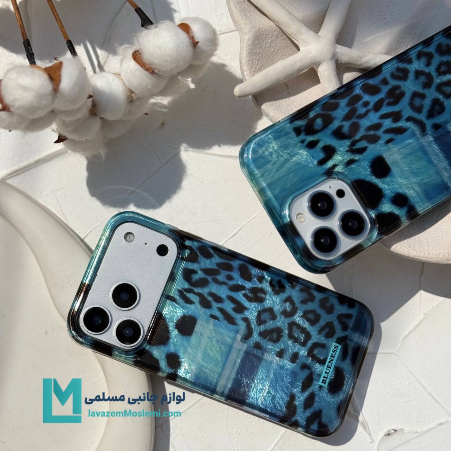 قاب گوشی پلنگی آبی فیروزه ای
