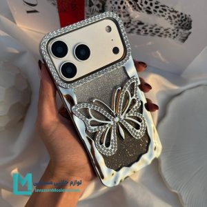 قاب گوشی فانتزی پروانه نگین‌دار سه‌بعدی