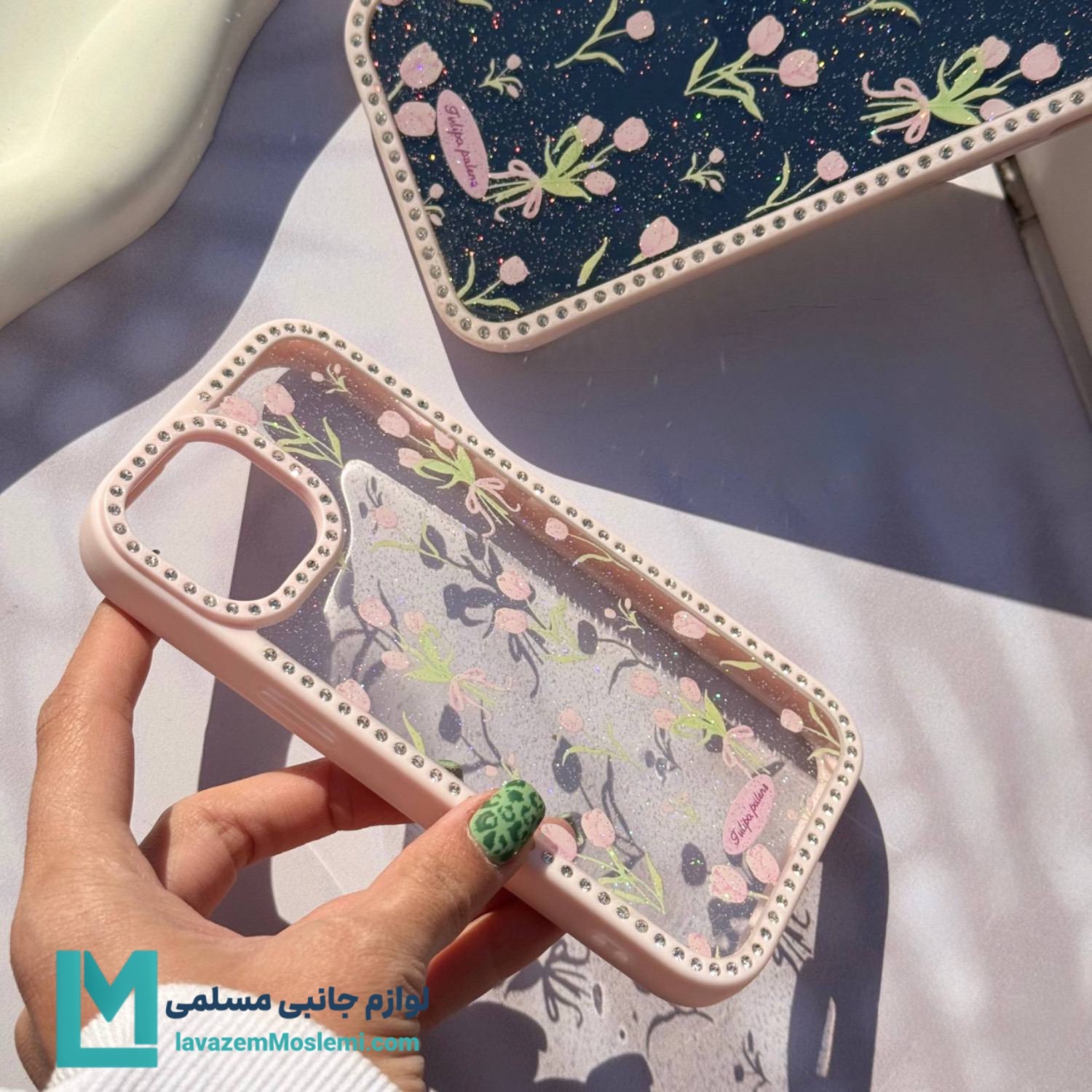 قاب گوشی گل لاله اكليلي نگين دار