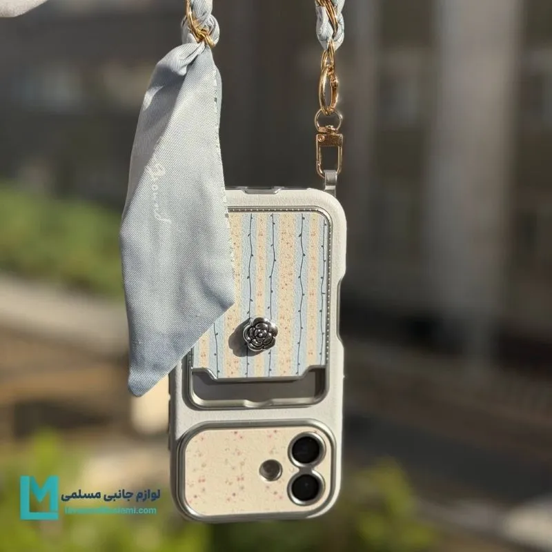 قاب گوشی جاکارتی دار گل برجسته لاوین با بند مچی