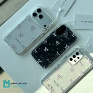 قاب گوشی شفاف طرح پاپیون صورتی